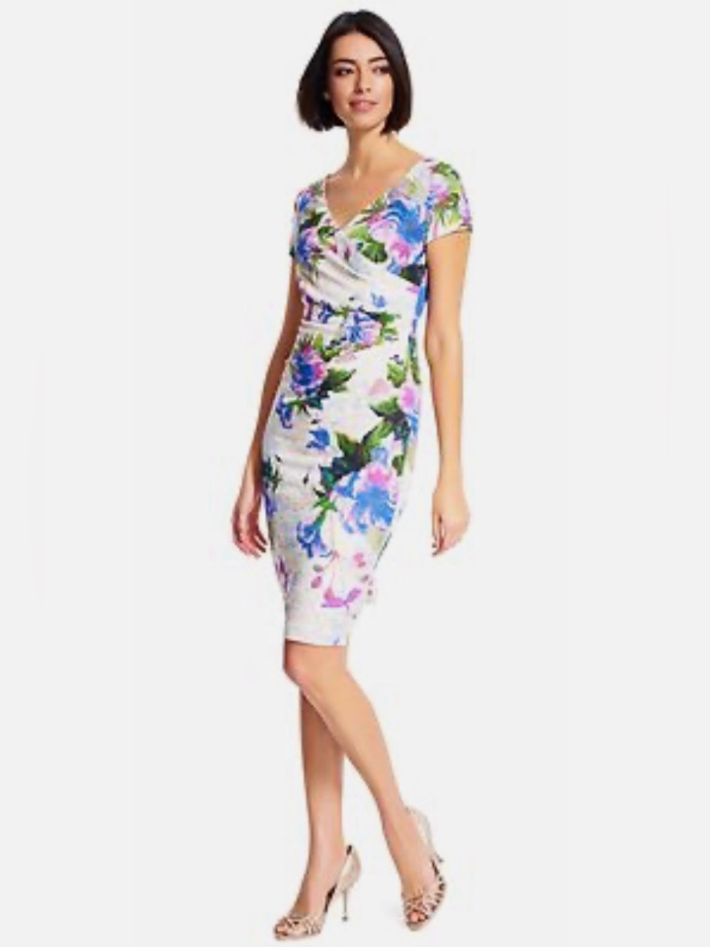 Adrianna Papell | Matelasse Faux Wrap Floral Sheath Dress